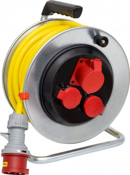Brennenstuhl Kabeltrommel BAT SK 290, 2x T25 Steckdosen (IP55), 1x CEE-Steckdose 400V/16A, CEE-Stecker 400V/16A, Kabel 25m N07V3V3-F 5G2,5 gelb